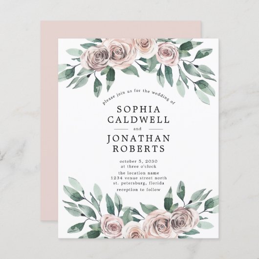 予算すべて1つのボヘミアンバラ結婚式の招待 (正面/裏面)