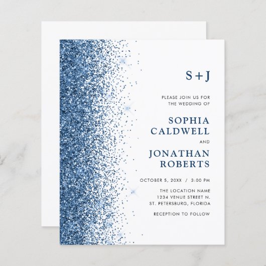 予算すべて1つのモノグラムグリッター結婚式の招待 (正面/裏面)