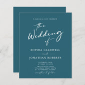予算すべて1つの書道ティール(緑がかった色)結婚式の招待 (正面/裏面)