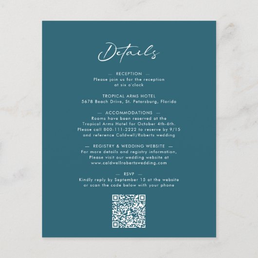 予算すべて1つの書道ティール(緑がかった色)結婚式の招待 (裏面)