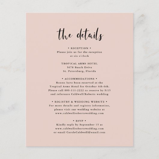 予算すべて1つの書道バラ結婚式の招待 (裏面)