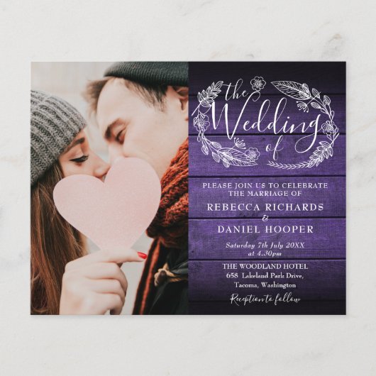 予算すべて1つの紫色の木の写真の結婚式の招待 (正面)