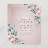 予算すべて1つのBohoピンクのバラの結婚式の招待 (正面/裏面)