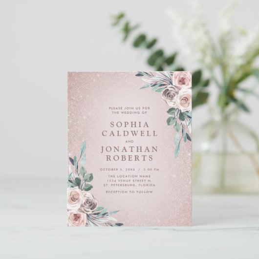 予算すべて1つのBohoピンクのバラの結婚式の招待 (スタンド正面)