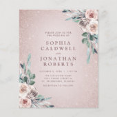 予算すべて1つのBohoピンクのバラの結婚式の招待 (正面)