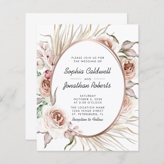 予算すべて1つのBohoフローラフォイル結婚式の招待 (正面/裏面)