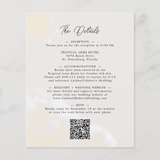 予算すべて1つのBoho赤面フローラ結婚式の招待 (裏面)