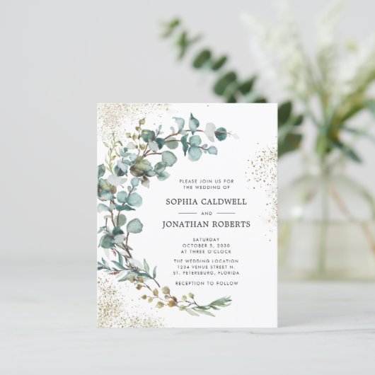 予算すべて1ユーカリ金ゴールド結婚式の招待 (スタンド正面)