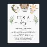 予算それは男の子の赤ちゃんシャワーWoodlandユーカリ チラシ<br><div class="desc">バジェットウッドランド動物とパンデミック・コロナウイルスの安全マスク – クマ、ゼブラ、キリン・ユーカリ緑の植物性の水の色の春とフェイク金ゴールドグリッターそれは白い背景の少年のベビーシャワー招待状に含まエレガントれ葉、植物性のタイポグラフィと特別な母親がお祝いになるための緑モダン。</div>