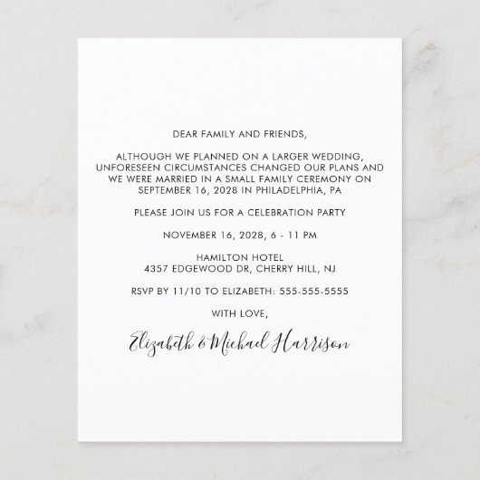 予算たった今結婚しましたフォトウェディングレセプション (裏面)