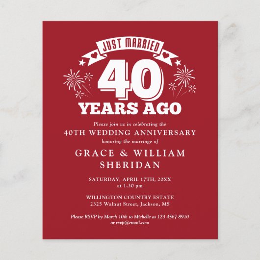 予算たった今結婚しましたルビー40周年記念招待状 (正面)