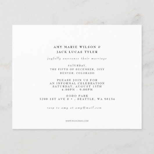 予算たった今結婚しました結婚写真の発表 (裏面)