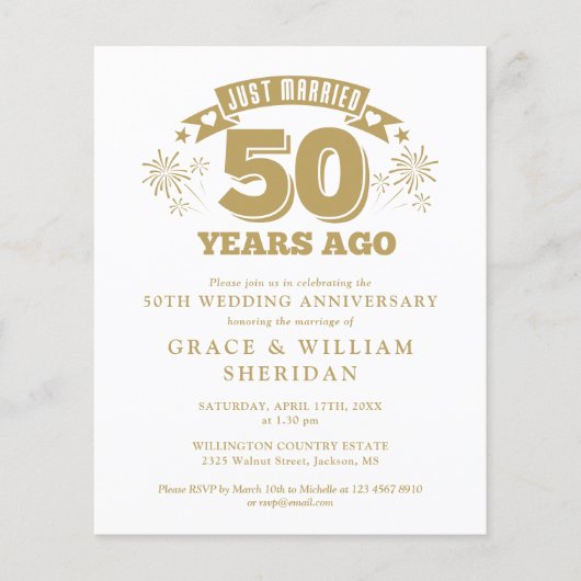 予算たった今結婚しました50周年記念招待状 (正面)