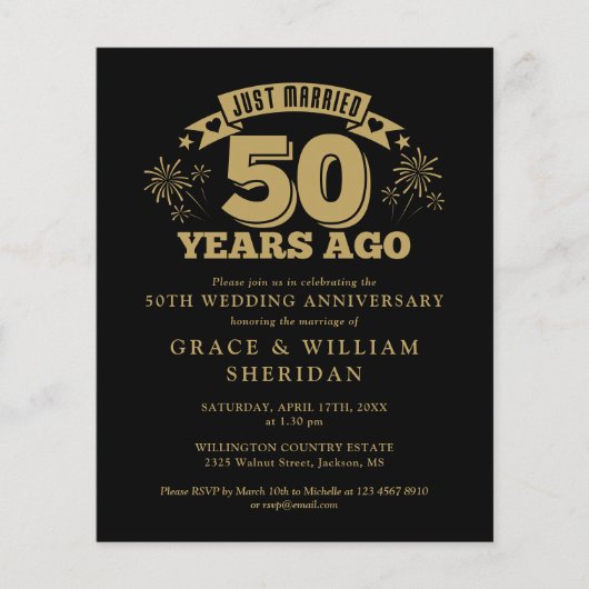 予算たった今結婚しました50周年記念招待状 (正面)