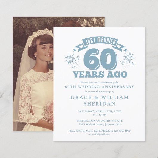 予算たった今結婚しました60周年記念写真招待状 (正面/裏面)