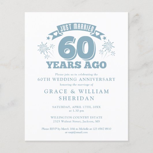 予算たった今結婚しました60周年記念招待状 (正面)