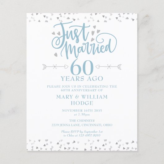 予算たった今結婚しました60周年記念招待状 (正面)