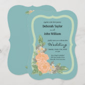 予算で叶う ブ ラッシュ ピンク ローズ フローラル ウェディング 招待状 (正面/裏面)