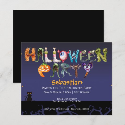 予算で楽しむ ハロウィンパーティー 不気味なタイポグラフィ (正面/裏面)