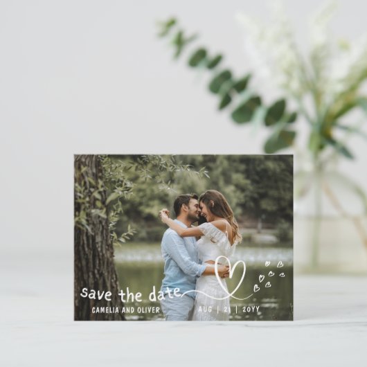 予算で？写真を選択する日付を保存モダン ポストカード (スタンド正面)