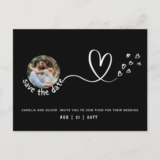 予算で？PHOTOを選択する日付を保存する黒 ポストカード (正面)