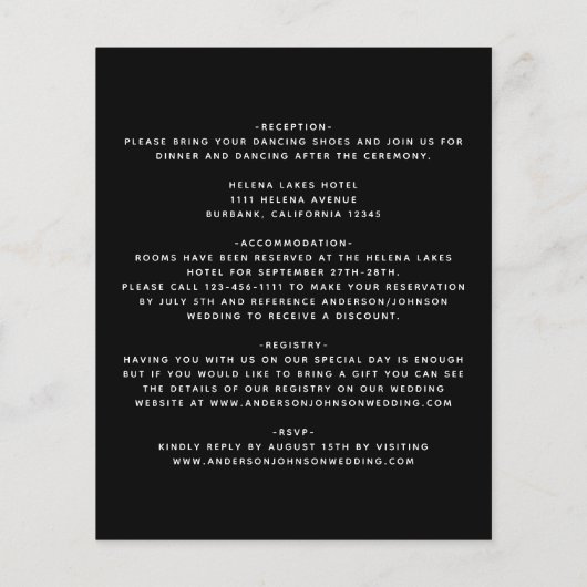 予算なしファンシー詳細結婚式招待状 (裏面)