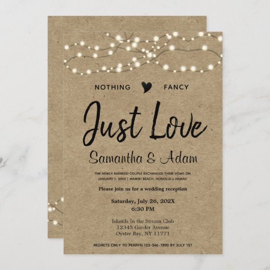 予算なしファンシーJust Love文字列ライト 招待状 (正面/裏面)
