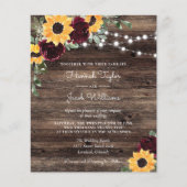 予算に優しいひまわりとバラの木製結婚式招待状 (正面)