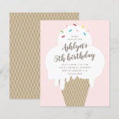 予算に優しいアイスの子供の誕生日パーティーの招待状 (正面/裏面)