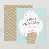 予算に優しいアイスの子供の誕生日パーティーの招待状 (正面/裏面)