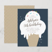 予算に優しいアイスの子供の誕生日パーティーの招待状 (正面/裏面)