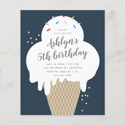 予算に優しいアイスの子供の誕生日パーティーの招待状 (正面)