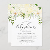 予算に優しいアイボリークリーム フラワー ベビーシャワー 招待状 (正面/裏面)