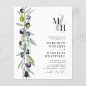 予算に優しいオリーブの枝のモノグラム結婚式招待状 (正面)