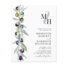 予算に優しいオリーブの枝のモノグラム結婚式招待状