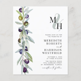 予算に優しいオリーブの枝のモノグラム結婚式招待状