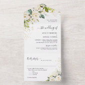 予算に優しいグリーンとアイボリーの白金色の花の結婚式 オールインワン招待状 (内側)