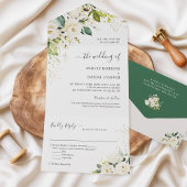 予算に優しいグリーンとアイボリーの白金色の花の結婚式 オールインワン招待状