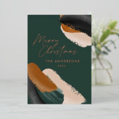 予算に優しいグリーン テラコッタ モダン ミニマル 水彩 箔シーズンカード (立ち正面)