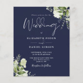 予算に優しいグリーン ネイビーブルー 結婚式招待状 (正面)