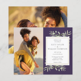 予算に優しいグリーン パープル フォト ウェディング招待状