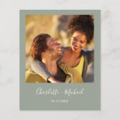 予算に優しいスクリプト サージュグリーン フォト ウェディング招待状 (裏面)