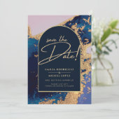 予算に優しいターコイズ ブルー ゴールドのウェディング・セーブ・ザ・デート 招待状 (スタンド正面)