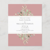 予算に優しいダスティローズグリーンウェディング招待状 (正面)