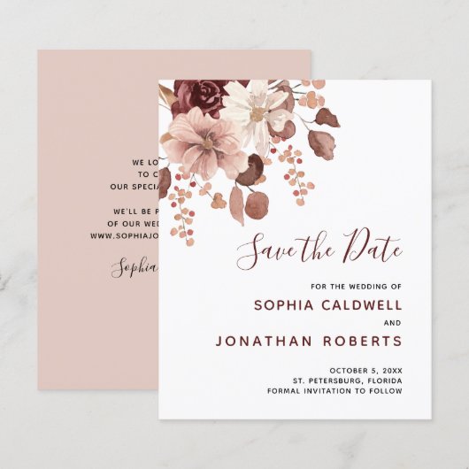 予算に優しいダスティローズ ユーカリ フラワーのSave the Date (正面/裏面)