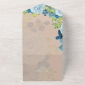 予算に優しいダスティーブルーの花柄ウェディングドレス オールインワン招待状 (外側)