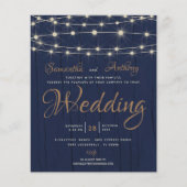 予算に優しいネイビーのストリングライト付き結婚式招待状 RSVP (正面)