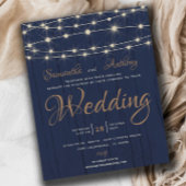 予算に優しいネイビーのストリングライト付き結婚式招待状 RSVP