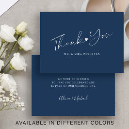 予算に優しいネイビーブルーの結婚式のお礼メッセージカードのテンプレート ノートカード