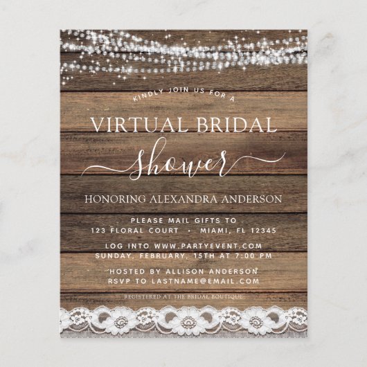 予算に優しいバーチャル ブライダル シャワー ラスティック ファームハウスレース (正面)